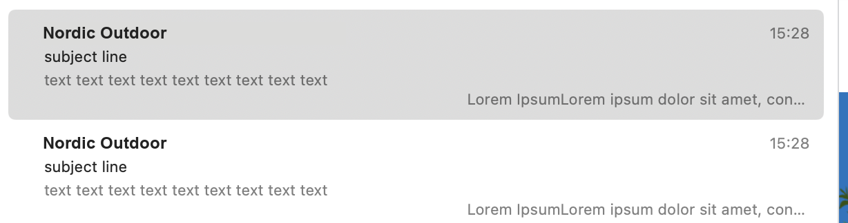 A wider inbox where text from the email still appears after the preheader